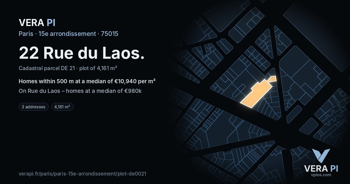 22 Rue du Laos, 15e arrondissement at night – the plot lit, the parcels around coloured by the prices near them