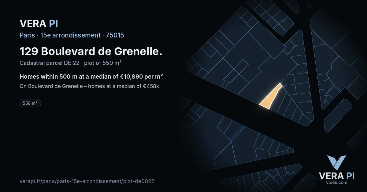 129 Boulevard de Grenelle, 15e arrondissement at night – the plot lit, the parcels around coloured by the prices near them