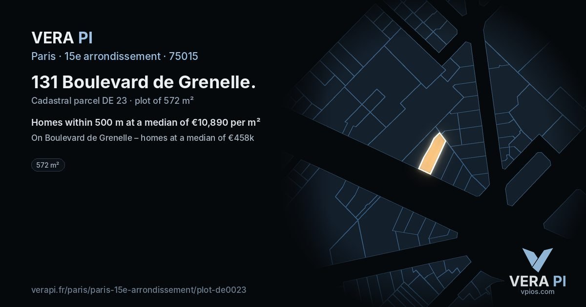 131 Boulevard de Grenelle, 15e arrondissement at night – the plot lit, the parcels around coloured by the prices near them