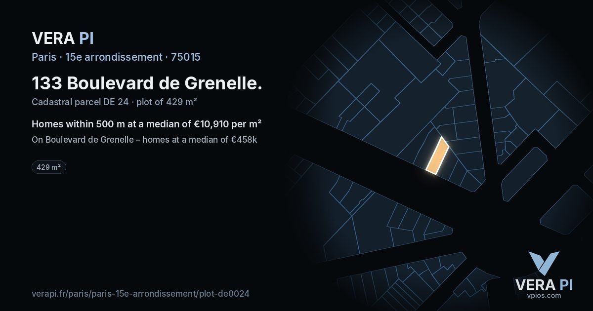 133 Boulevard de Grenelle, 15e arrondissement at night – the plot lit, the parcels around coloured by the prices near them