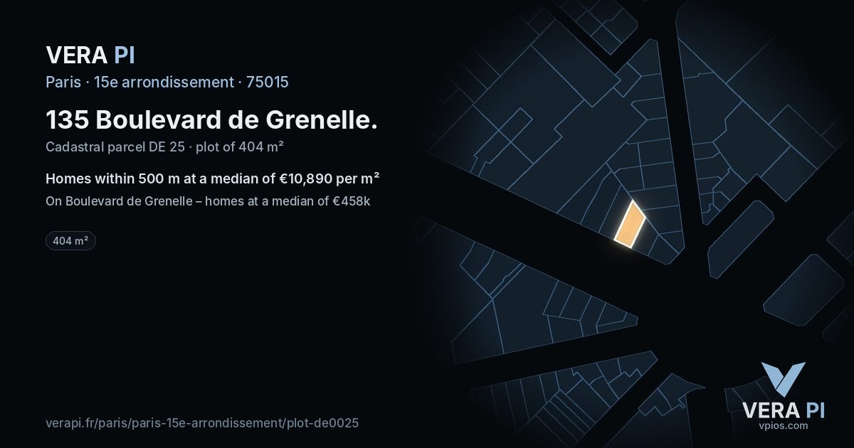 135 Boulevard de Grenelle, 15e arrondissement at night – the plot lit, the parcels around coloured by the prices near them