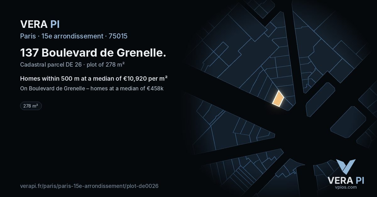 137 Boulevard de Grenelle, 15e arrondissement at night – the plot lit, the parcels around coloured by the prices near them