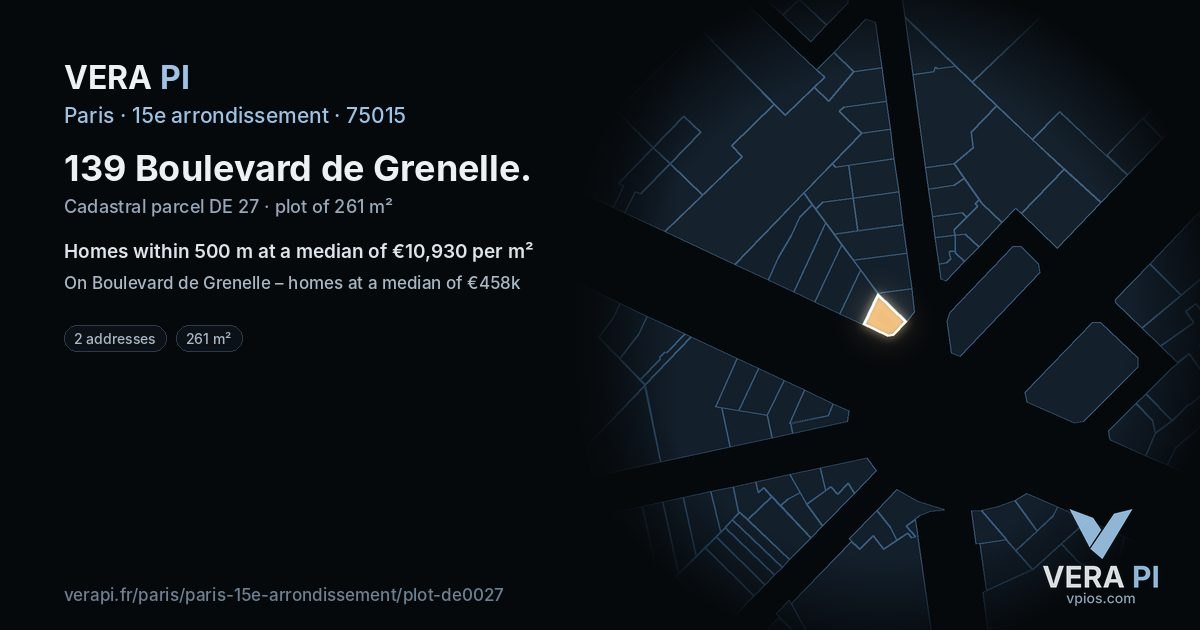 139 Boulevard de Grenelle, 15e arrondissement at night – the plot lit, the parcels around coloured by the prices near them