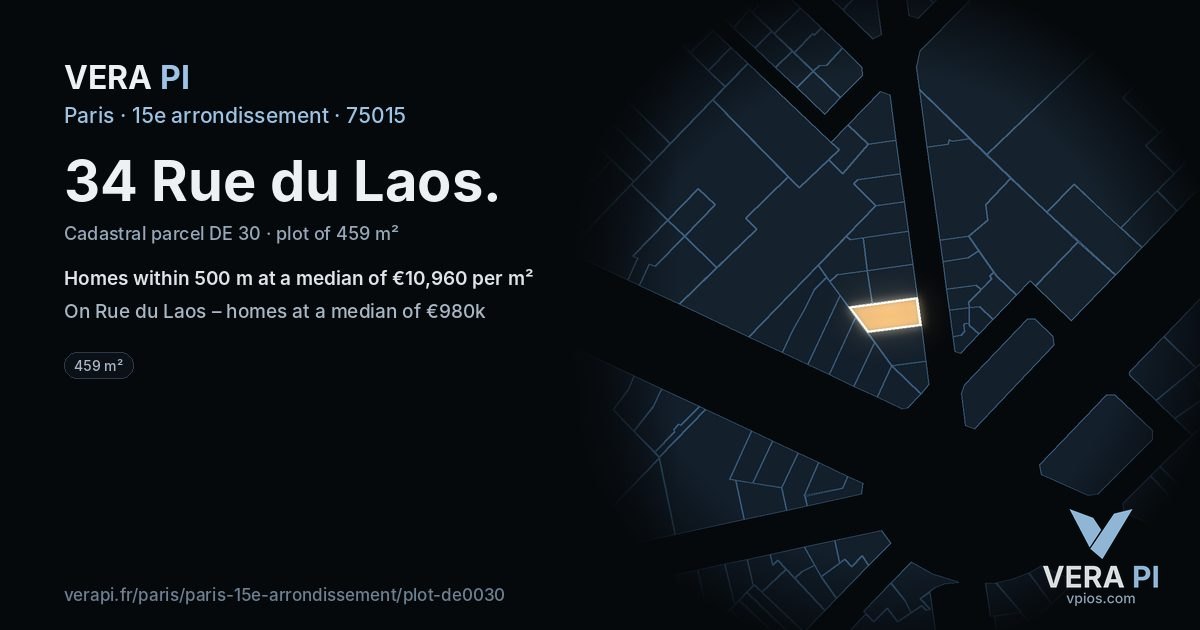 34 Rue du Laos, 15e arrondissement at night – the plot lit, the parcels around coloured by the prices near them