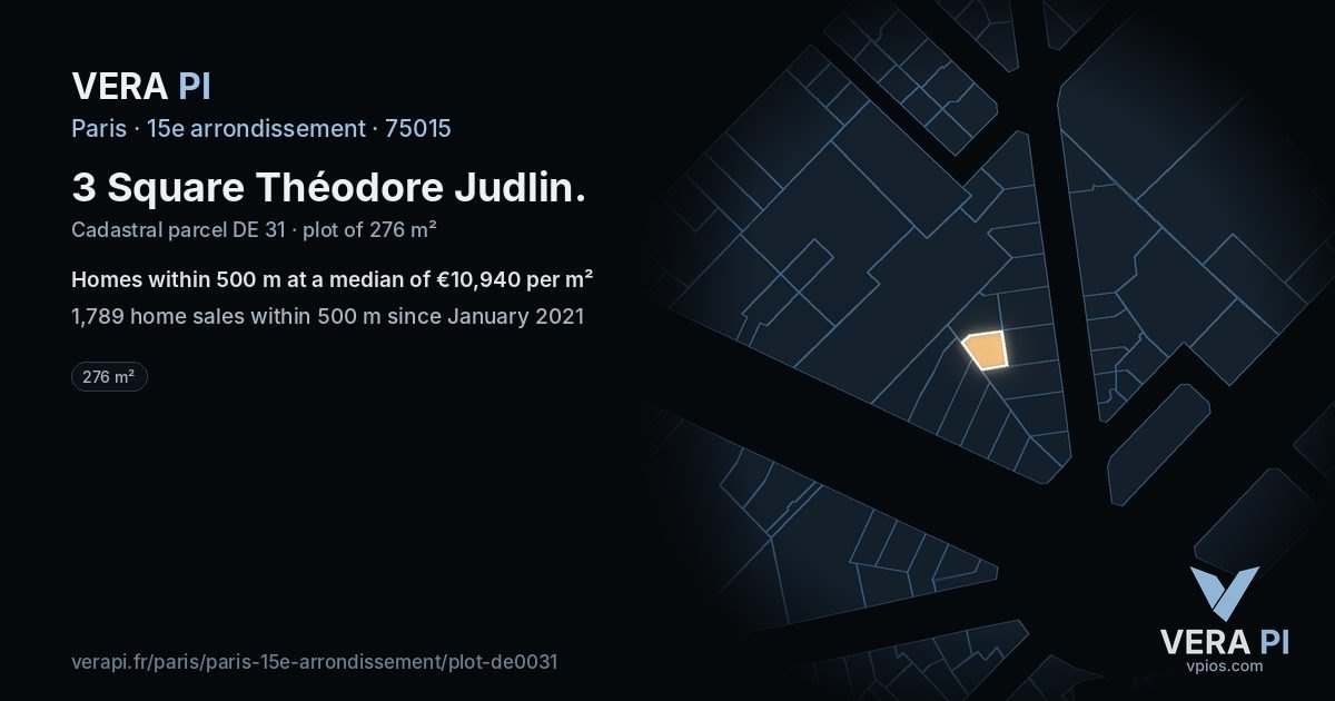 3 Square Théodore Judlin, 15e arrondissement at night – the plot lit, the parcels around coloured by the prices near them