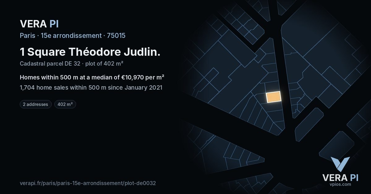 1 Square Théodore Judlin, 15e arrondissement at night – the plot lit, the parcels around coloured by the prices near them