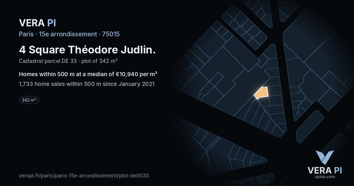 4 Square Théodore Judlin, 15e arrondissement at night – the plot lit, the parcels around coloured by the prices near them