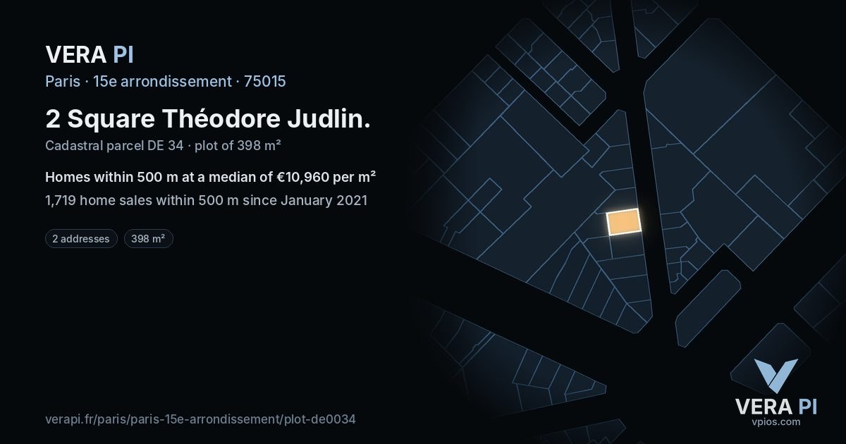 2 Square Théodore Judlin, 15e arrondissement at night – the plot lit, the parcels around coloured by the prices near them