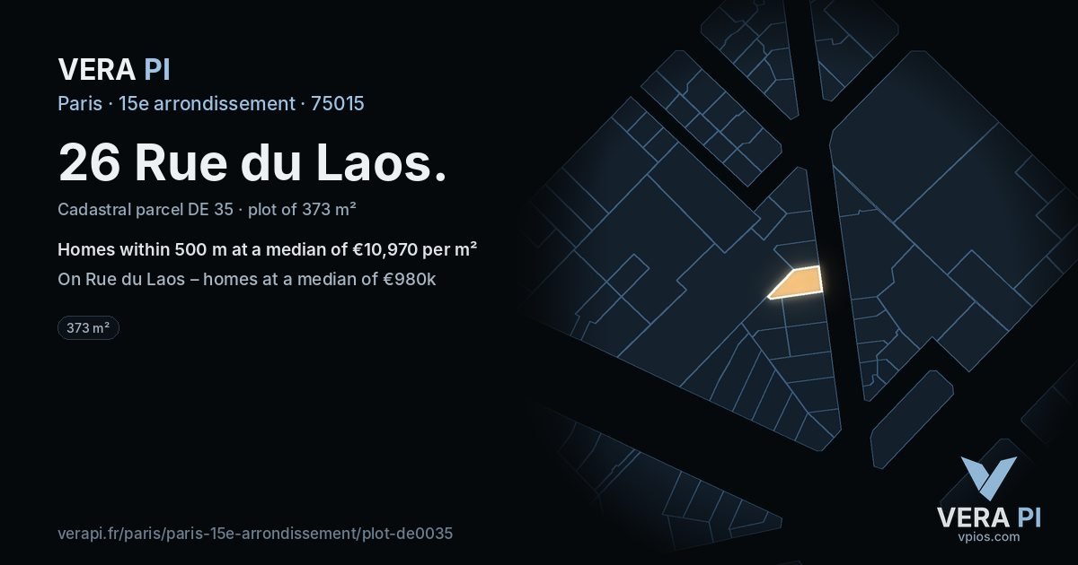 26 Rue du Laos, 15e arrondissement at night – the plot lit, the parcels around coloured by the prices near them