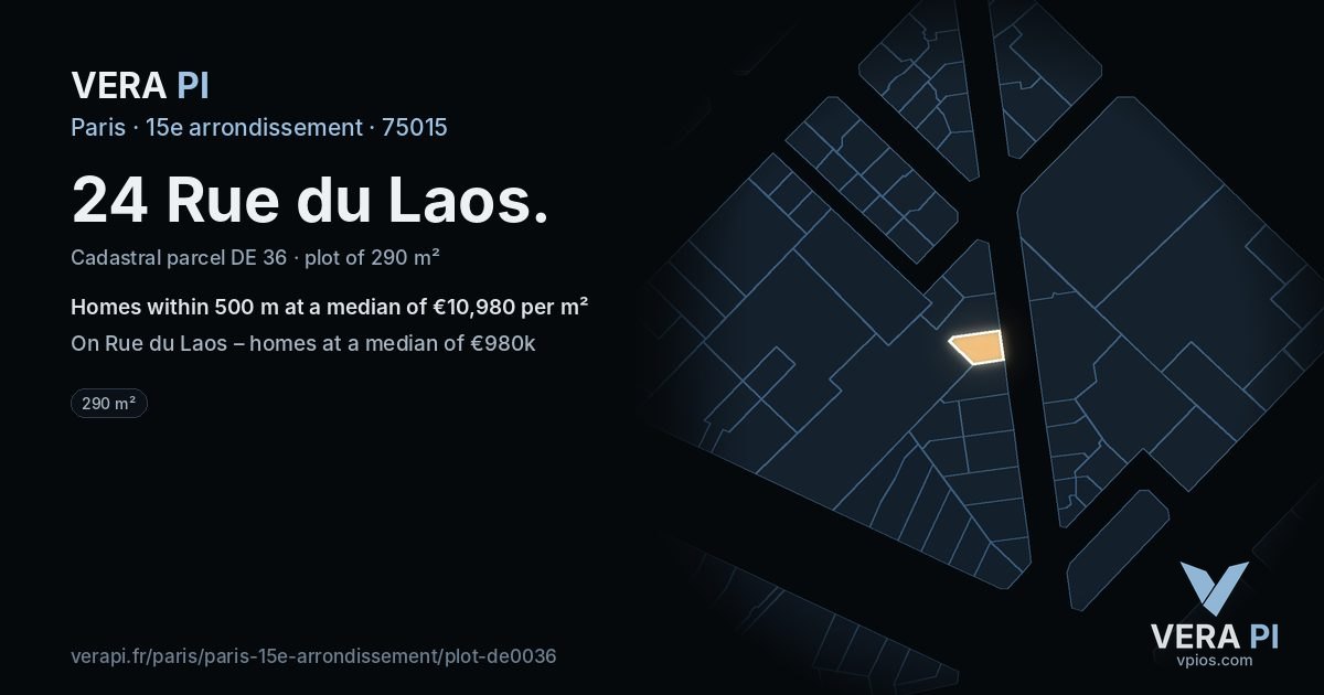 24 Rue du Laos, 15e arrondissement at night – the plot lit, the parcels around coloured by the prices near them