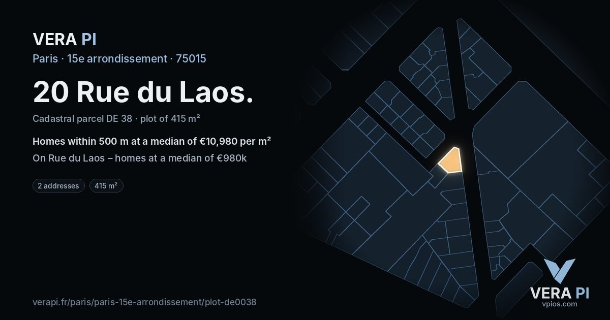 20 Rue du Laos, 15e arrondissement at night – the plot lit, the parcels around coloured by the prices near them