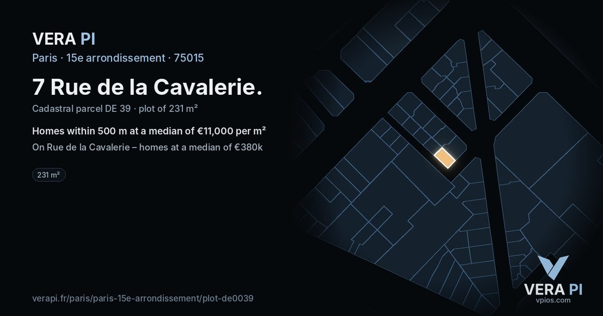 7 Rue de la Cavalerie, 15e arrondissement at night – the plot lit, the parcels around coloured by the prices near them
