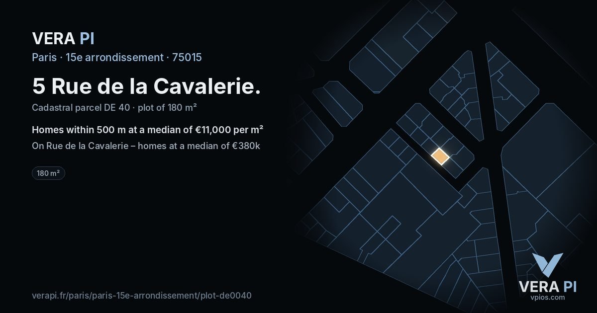 5 Rue de la Cavalerie, 15e arrondissement at night – the plot lit, the parcels around coloured by the prices near them