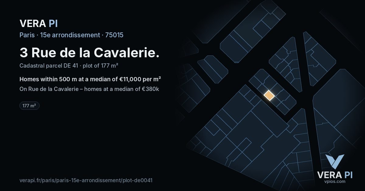 3 Rue de la Cavalerie, 15e arrondissement at night – the plot lit, the parcels around coloured by the prices near them