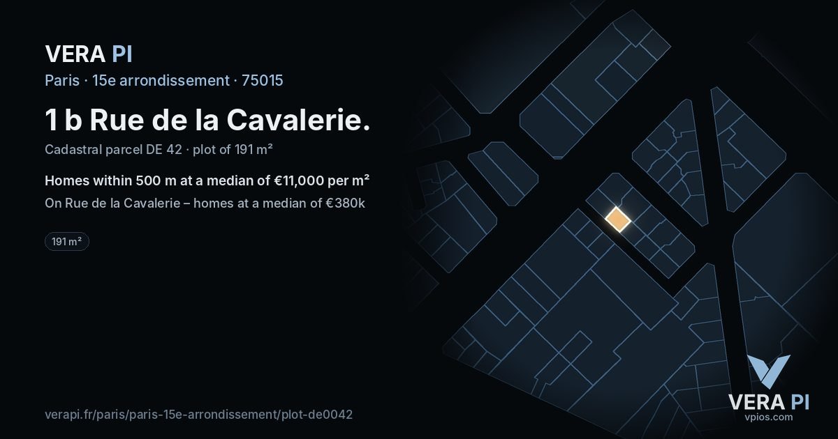 1 b Rue de la Cavalerie, 15e arrondissement at night – the plot lit, the parcels around coloured by the prices near them