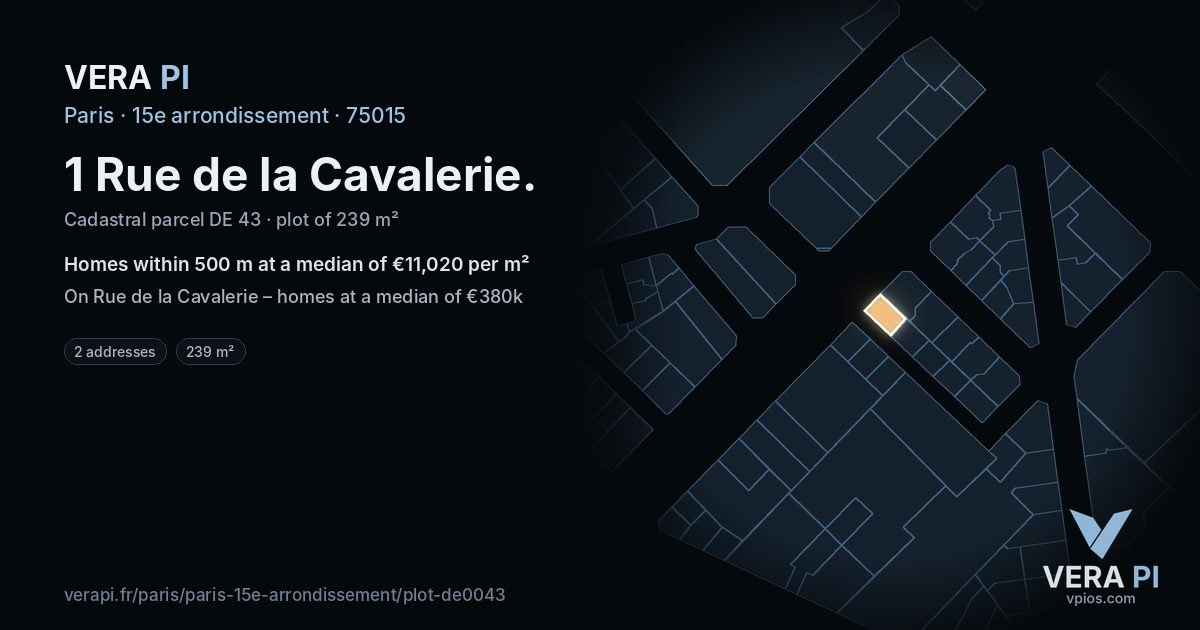 1 Rue de la Cavalerie, 15e arrondissement at night – the plot lit, the parcels around coloured by the prices near them