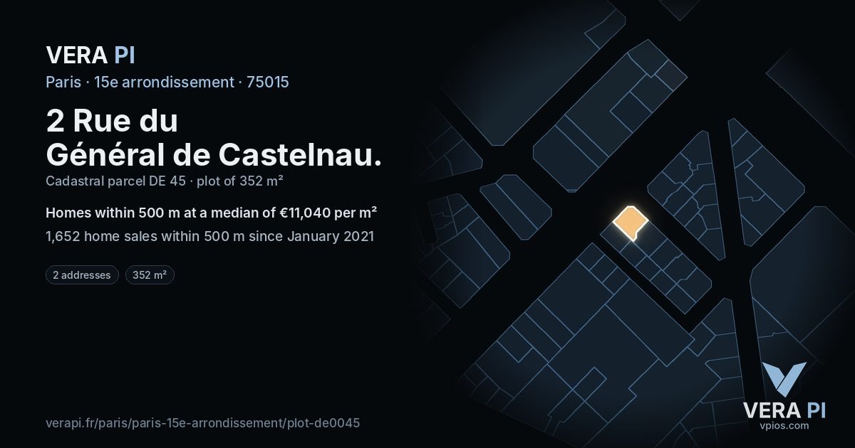 2 Rue du Général de Castelnau, 15e arrondissement at night – the plot lit, the parcels around coloured by the prices near them