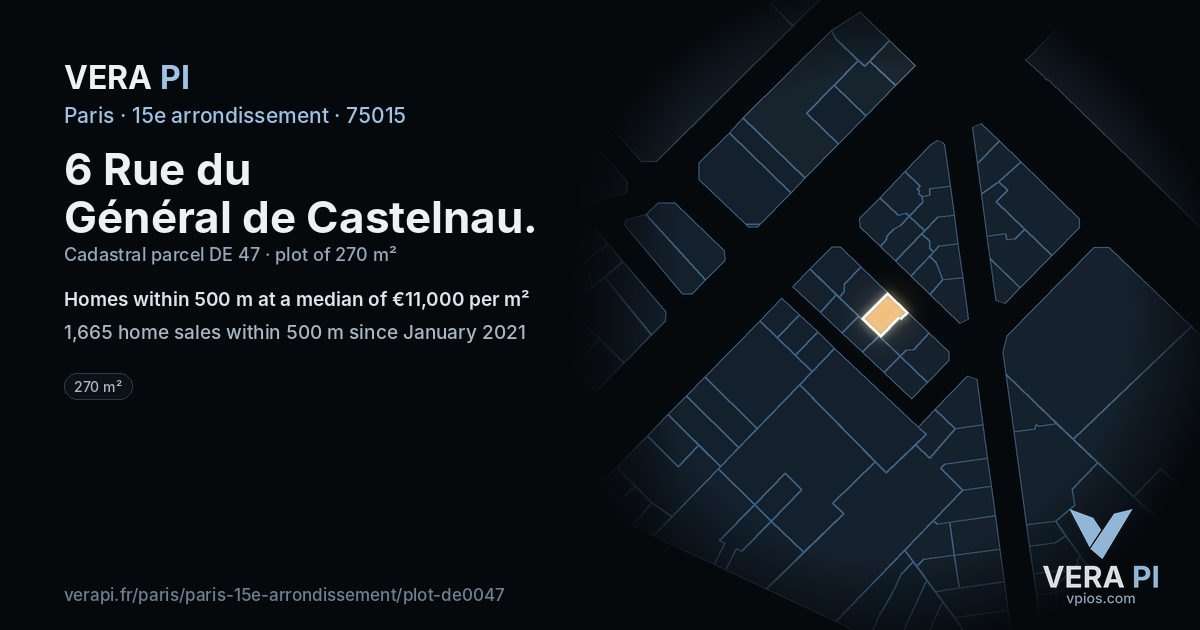 6 Rue du Général de Castelnau, 15e arrondissement at night – the plot lit, the parcels around coloured by the prices near them