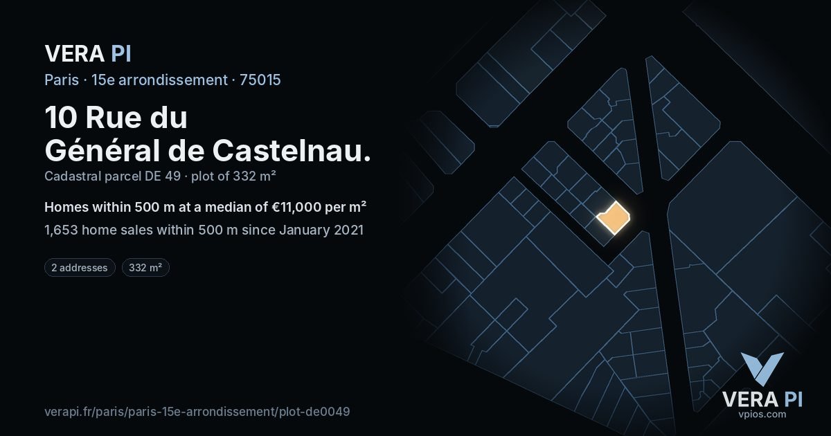 10 Rue du Général de Castelnau, 15e arrondissement at night – the plot lit, the parcels around coloured by the prices near them