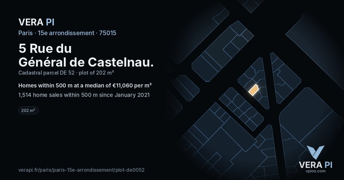 5 Rue du Général de Castelnau, 15e arrondissement at night – the plot lit, the parcels around coloured by the prices near them
