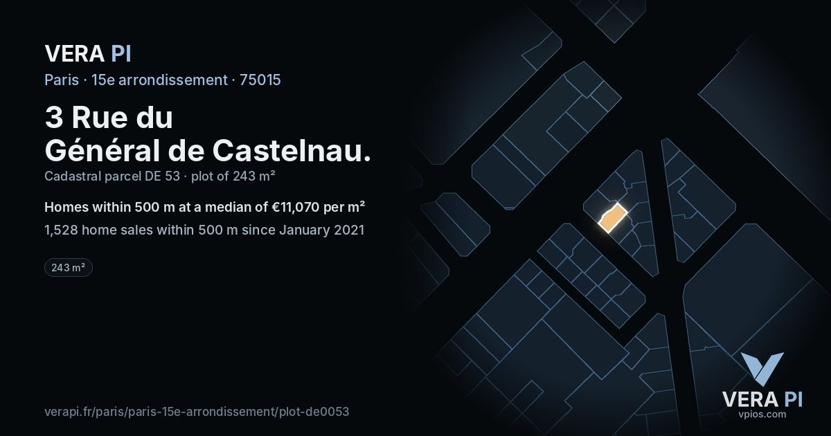 3 Rue du Général de Castelnau, 15e arrondissement at night – the plot lit, the parcels around coloured by the prices near them