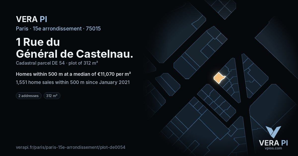 1 Rue du Général de Castelnau, 15e arrondissement at night – the plot lit, the parcels around coloured by the prices near them