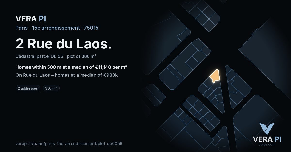 2 Rue du Laos, 15e arrondissement at night – the plot lit, the parcels around coloured by the prices near them