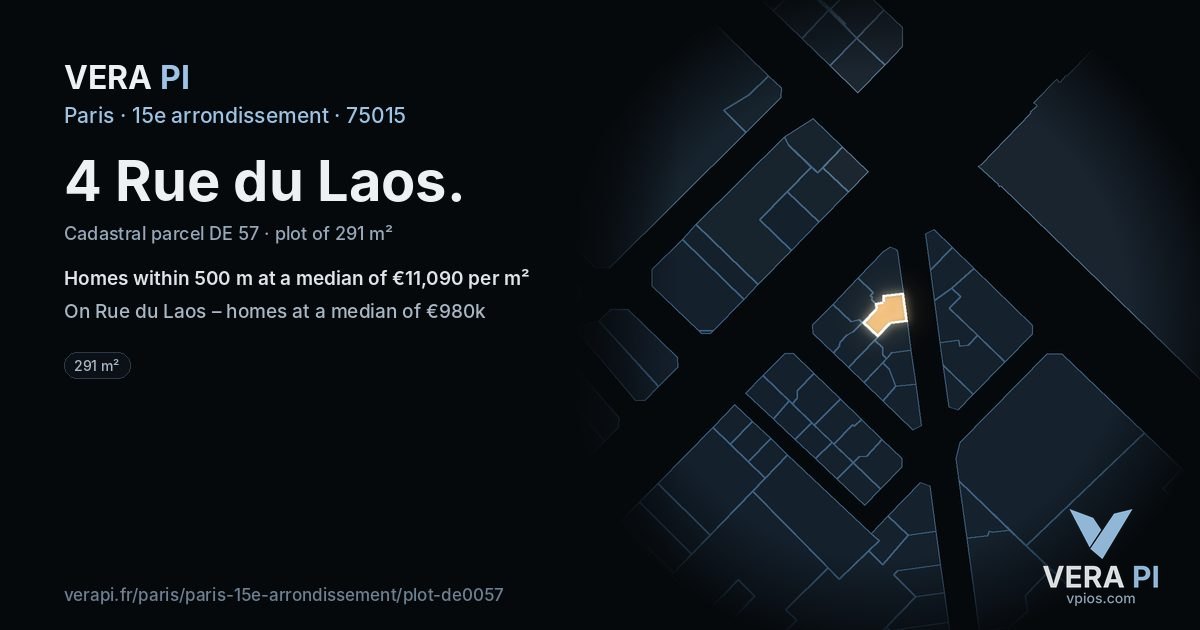 4 Rue du Laos, 15e arrondissement at night – the plot lit, the parcels around coloured by the prices near them