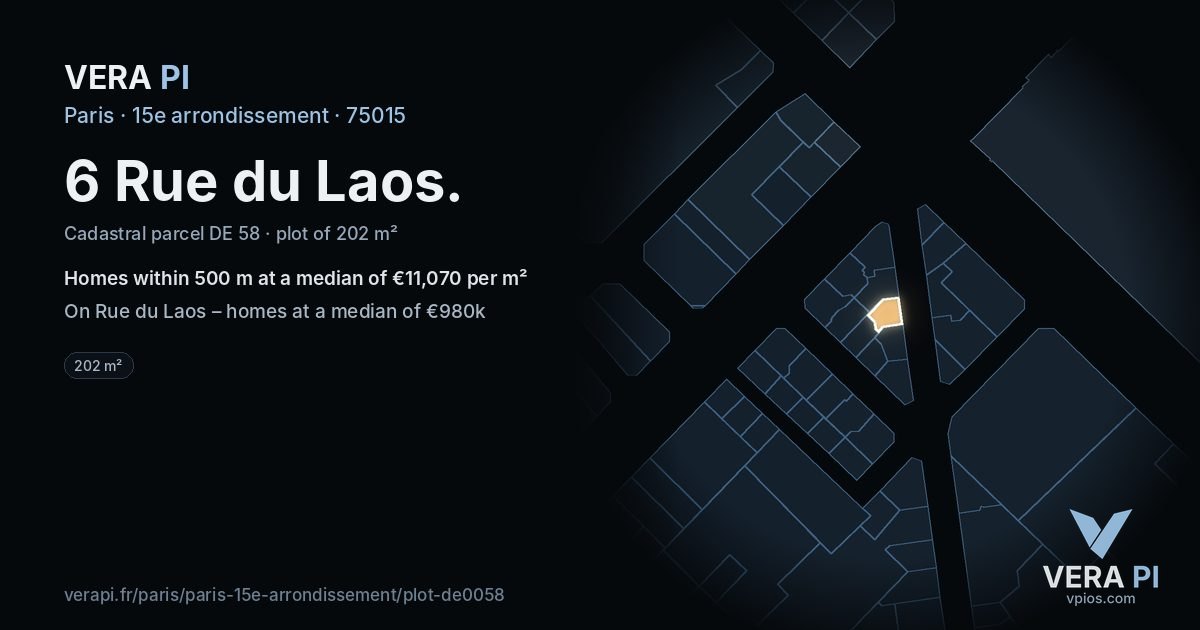 6 Rue du Laos, 15e arrondissement at night – the plot lit, the parcels around coloured by the prices near them
