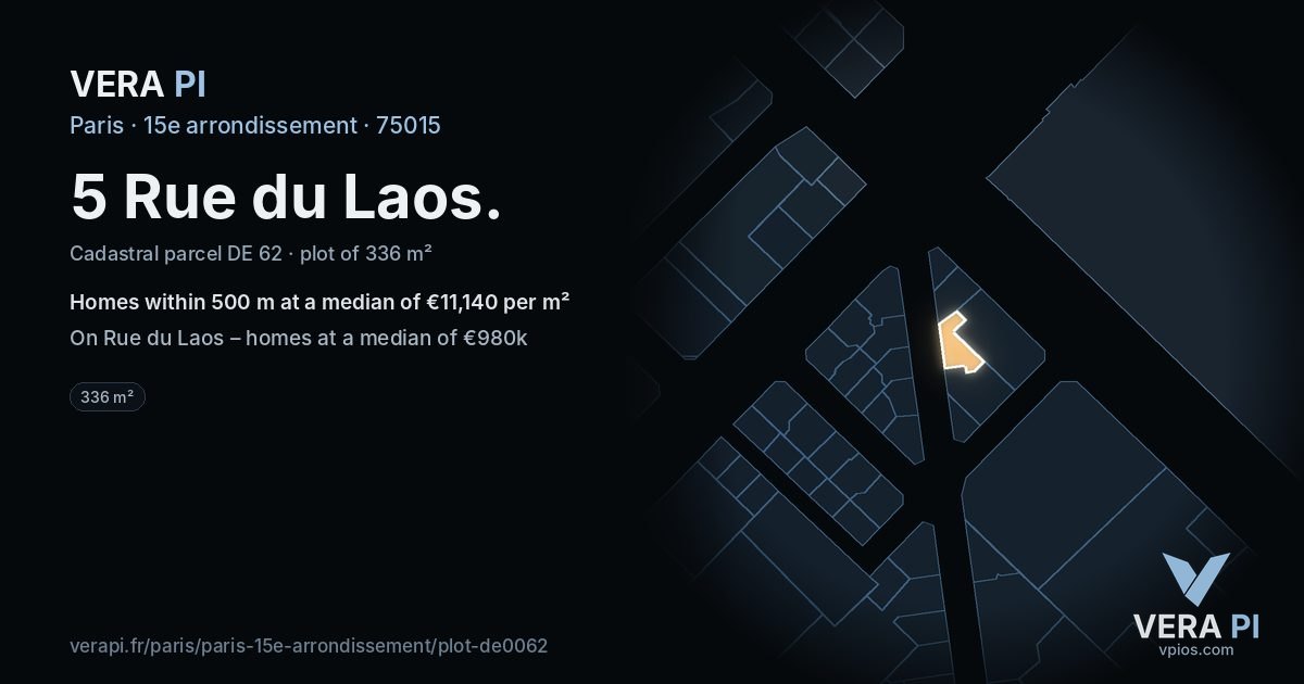 5 Rue du Laos, 15e arrondissement at night – the plot lit, the parcels around coloured by the prices near them