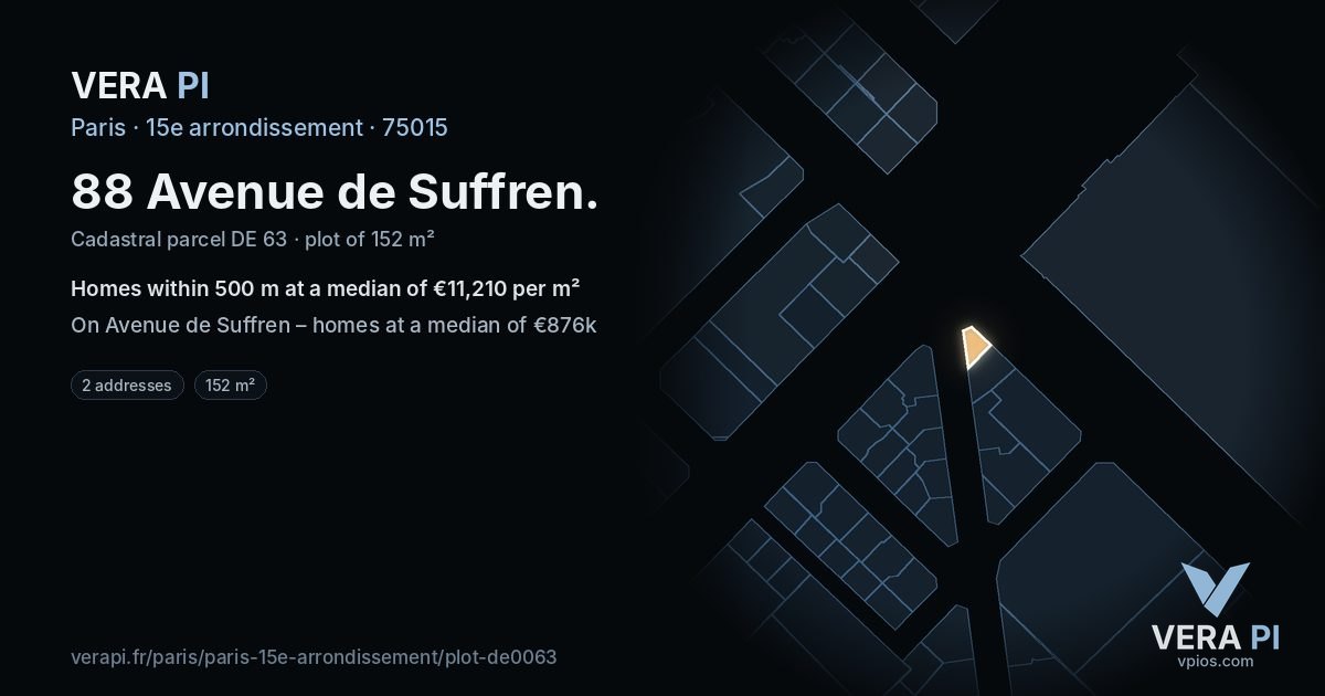 88 Avenue de Suffren, 15e arrondissement at night – the plot lit, the parcels around coloured by the prices near them