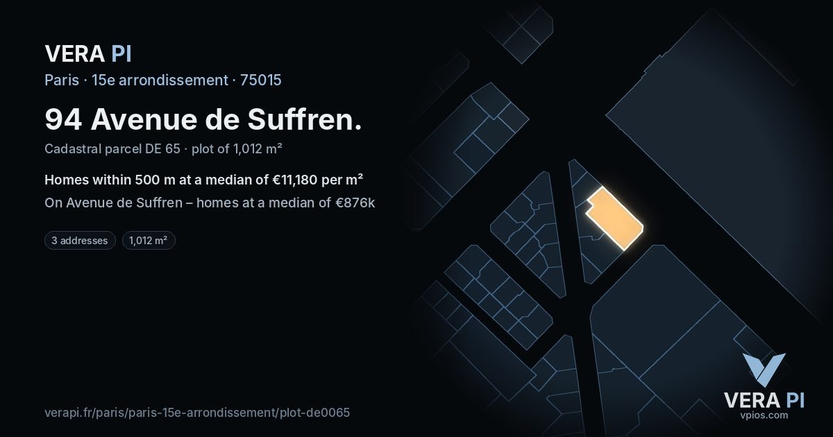94 Avenue de Suffren, 15e arrondissement at night – the plot lit, the parcels around coloured by the prices near them