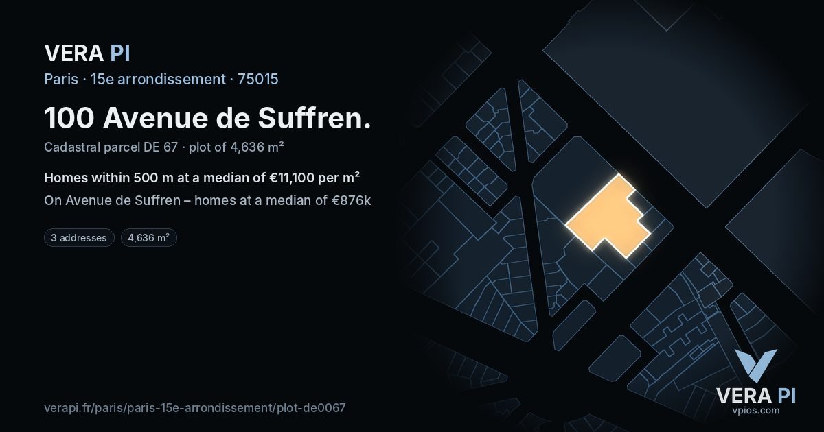100 Avenue de Suffren, 15e arrondissement at night – the plot lit, the parcels around coloured by the prices near them