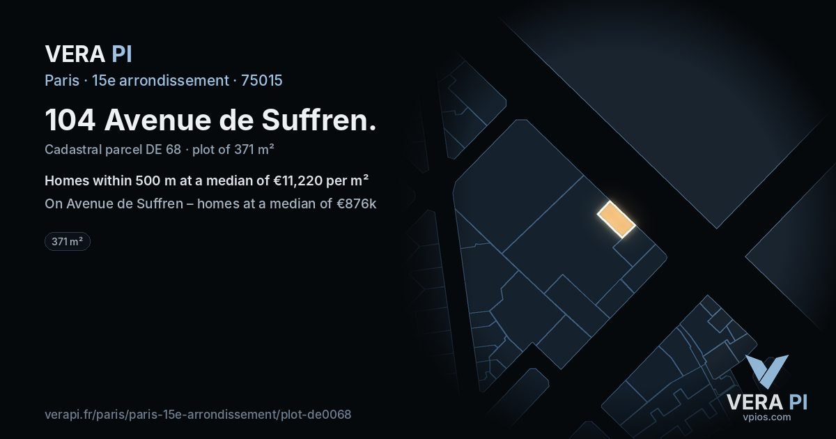 104 Avenue de Suffren, 15e arrondissement at night – the plot lit, the parcels around coloured by the prices near them