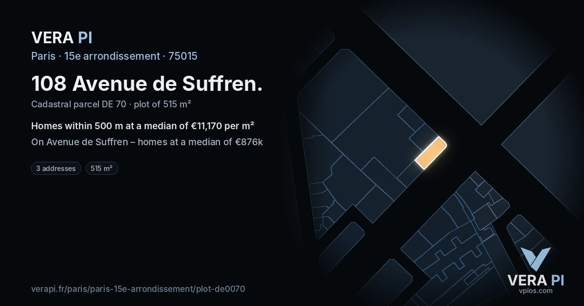 108 Avenue de Suffren, 15e arrondissement at night – the plot lit, the parcels around coloured by the prices near them