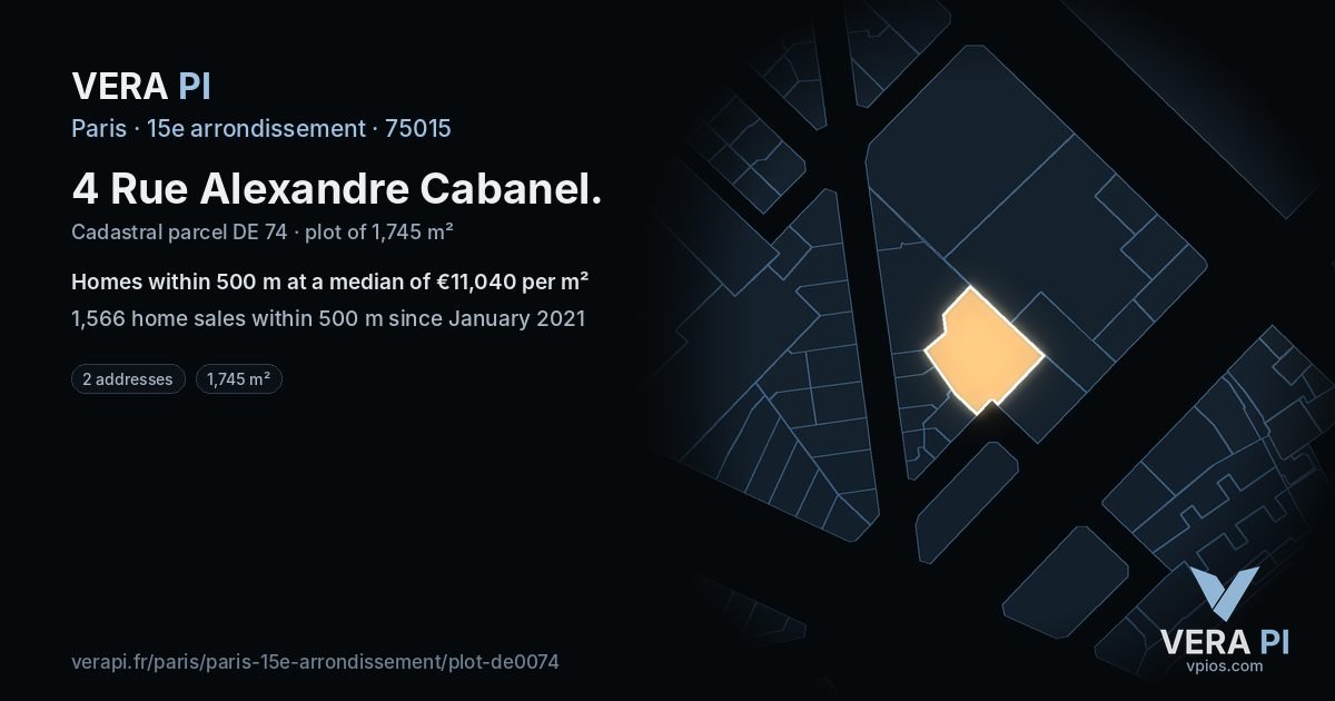 4 Rue Alexandre Cabanel, 15e arrondissement at night – the plot lit, the parcels around coloured by the prices near them