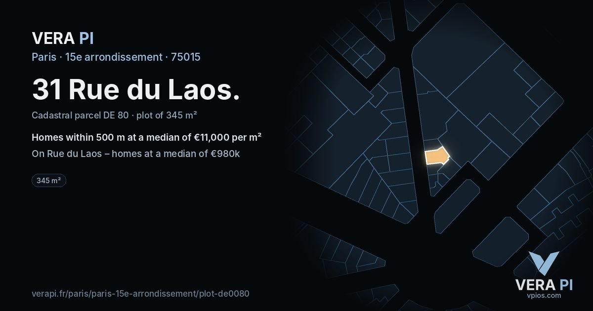 31 Rue du Laos, 15e arrondissement at night – the plot lit, the parcels around coloured by the prices near them
