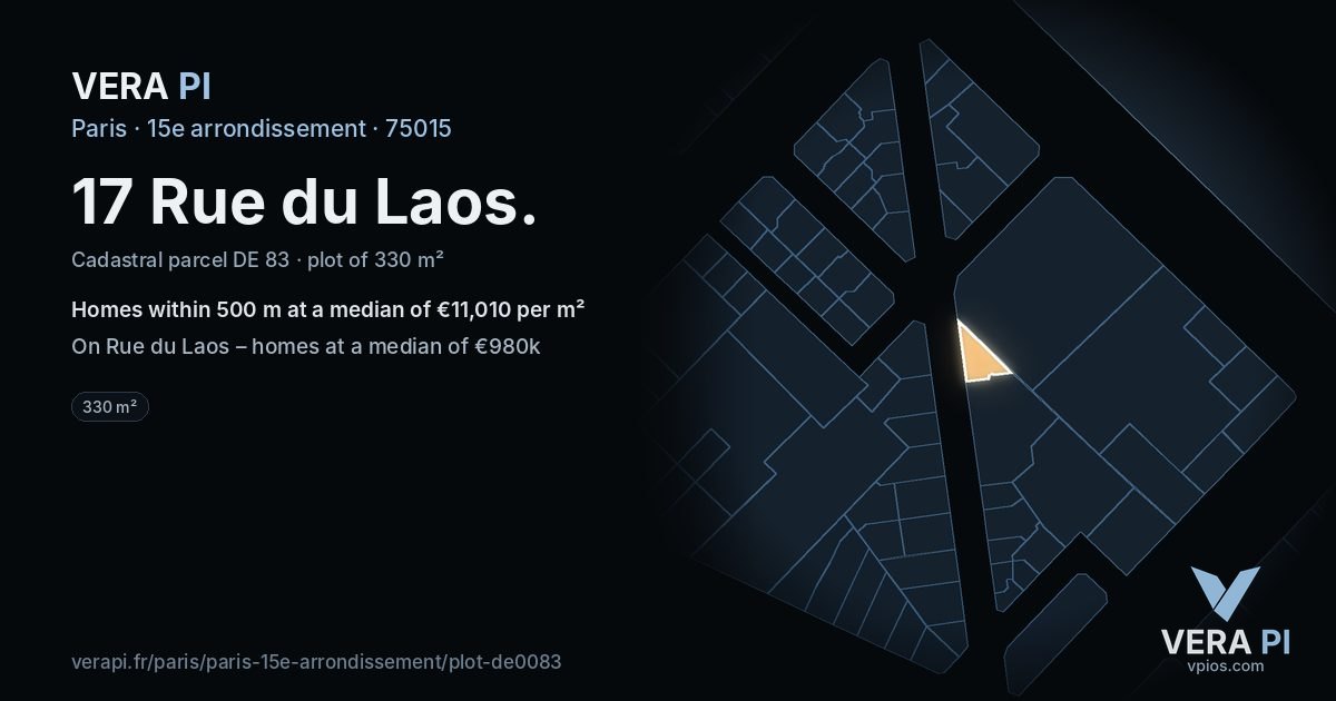 17 Rue du Laos, 15e arrondissement at night – the plot lit, the parcels around coloured by the prices near them