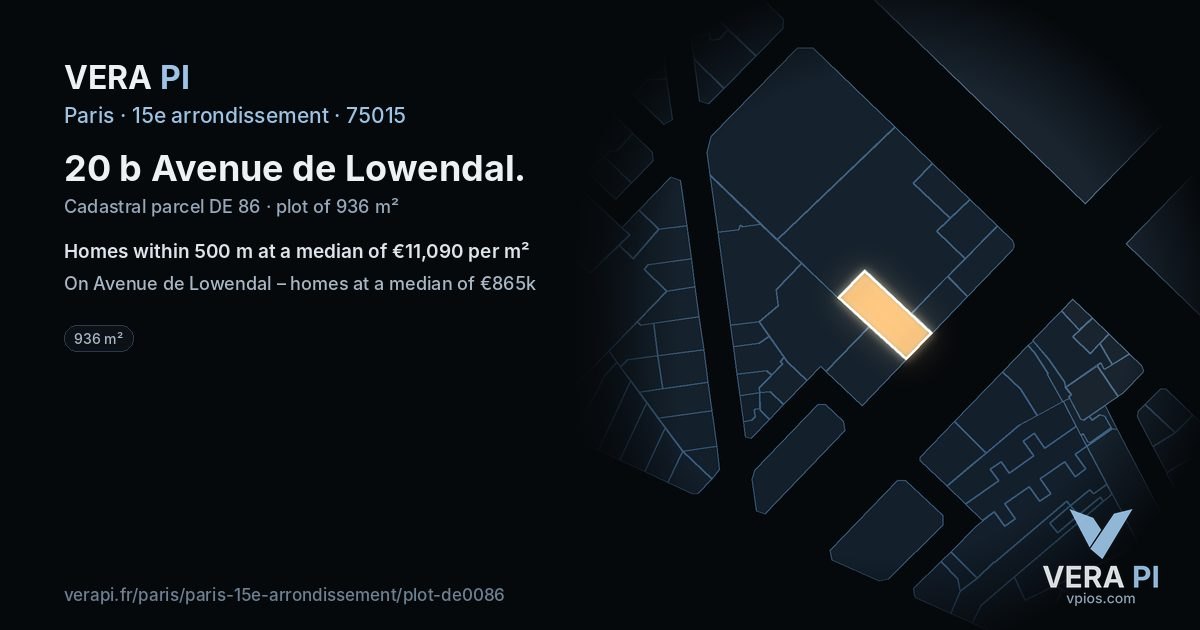 20 b Avenue de Lowendal, 15e arrondissement at night – the plot lit, the parcels around coloured by the prices near them