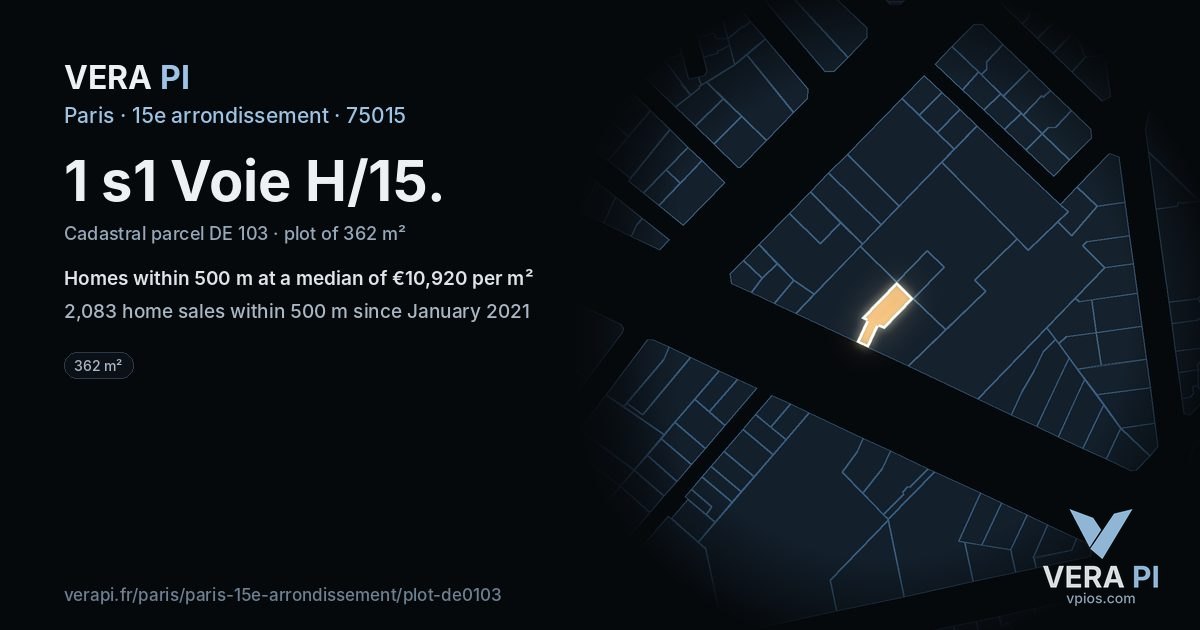 1 s1 Voie H/15, 15e arrondissement at night – the plot lit, the parcels around coloured by the prices near them