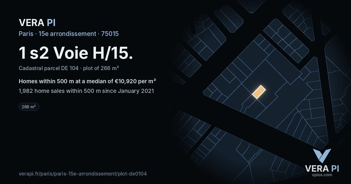 1 s2 Voie H/15, 15e arrondissement at night – the plot lit, the parcels around coloured by the prices near them