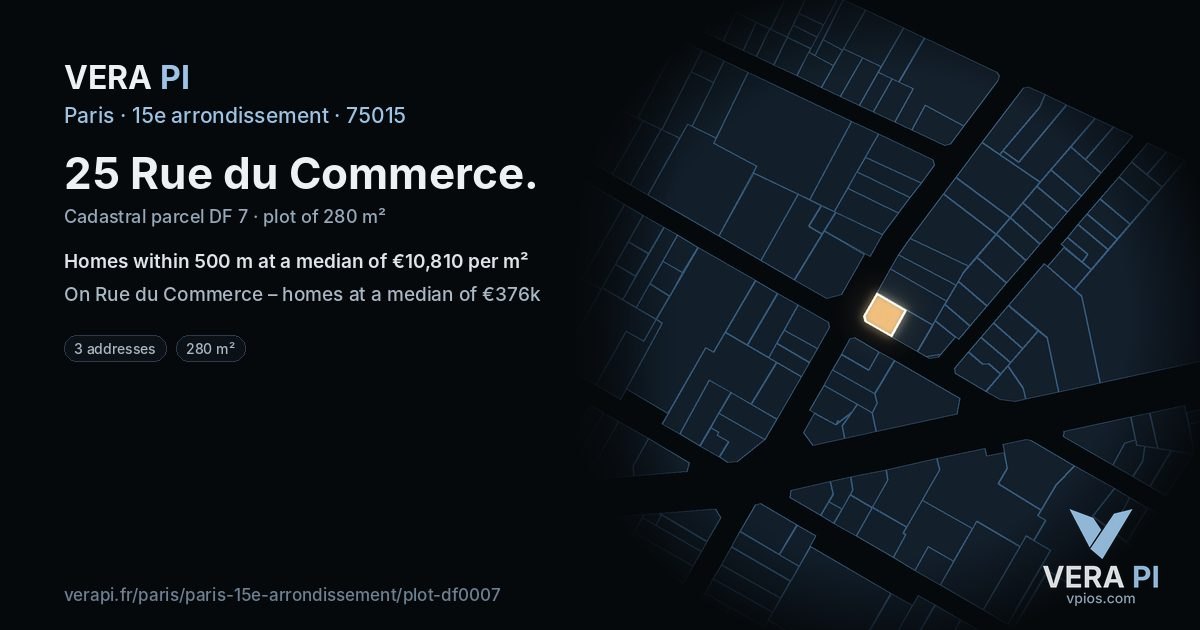 25 Rue du Commerce, 15e arrondissement at night – the plot lit, the parcels around coloured by the prices near them