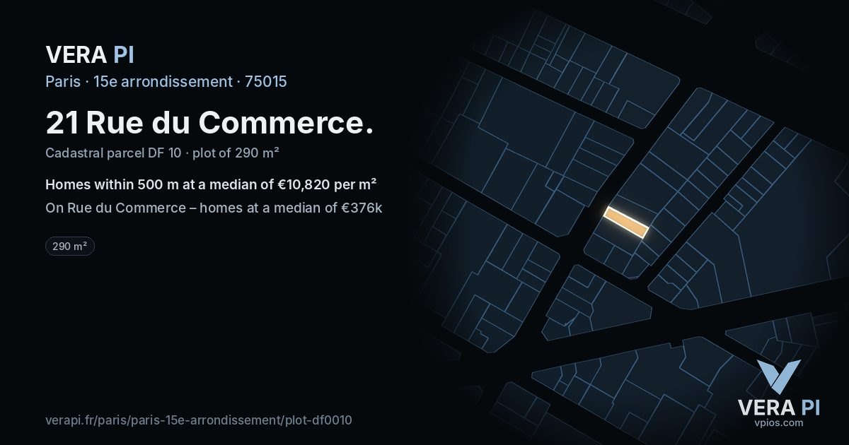 21 Rue du Commerce, 15e arrondissement at night – the plot lit, the parcels around coloured by the prices near them