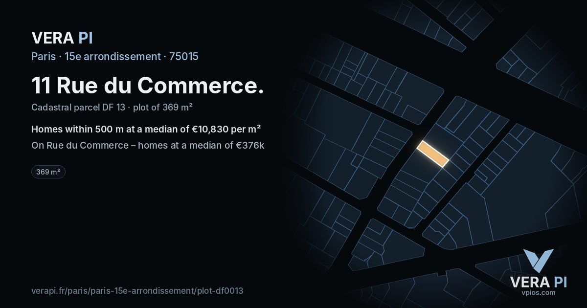 11 Rue du Commerce, 15e arrondissement at night – the plot lit, the parcels around coloured by the prices near them