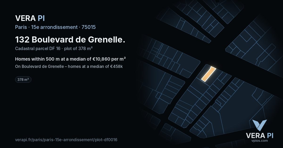 132 Boulevard de Grenelle, 15e arrondissement at night – the plot lit, the parcels around coloured by the prices near them