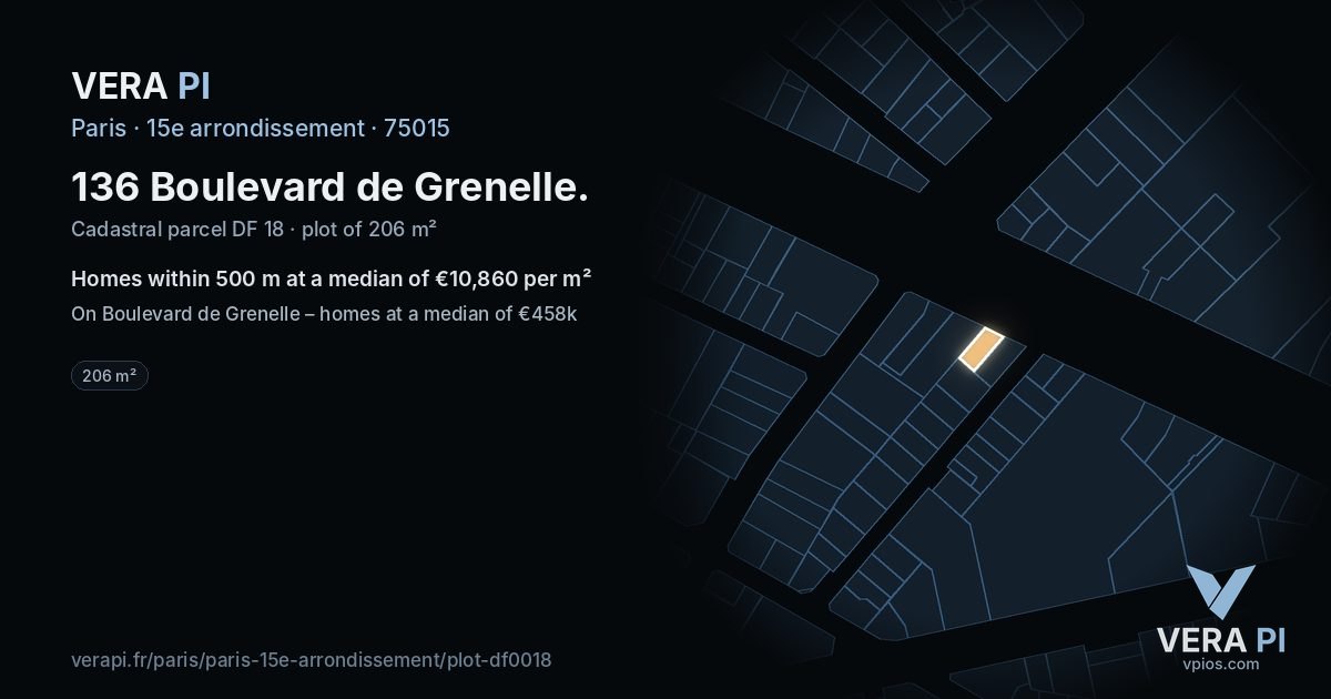 136 Boulevard de Grenelle, 15e arrondissement at night – the plot lit, the parcels around coloured by the prices near them