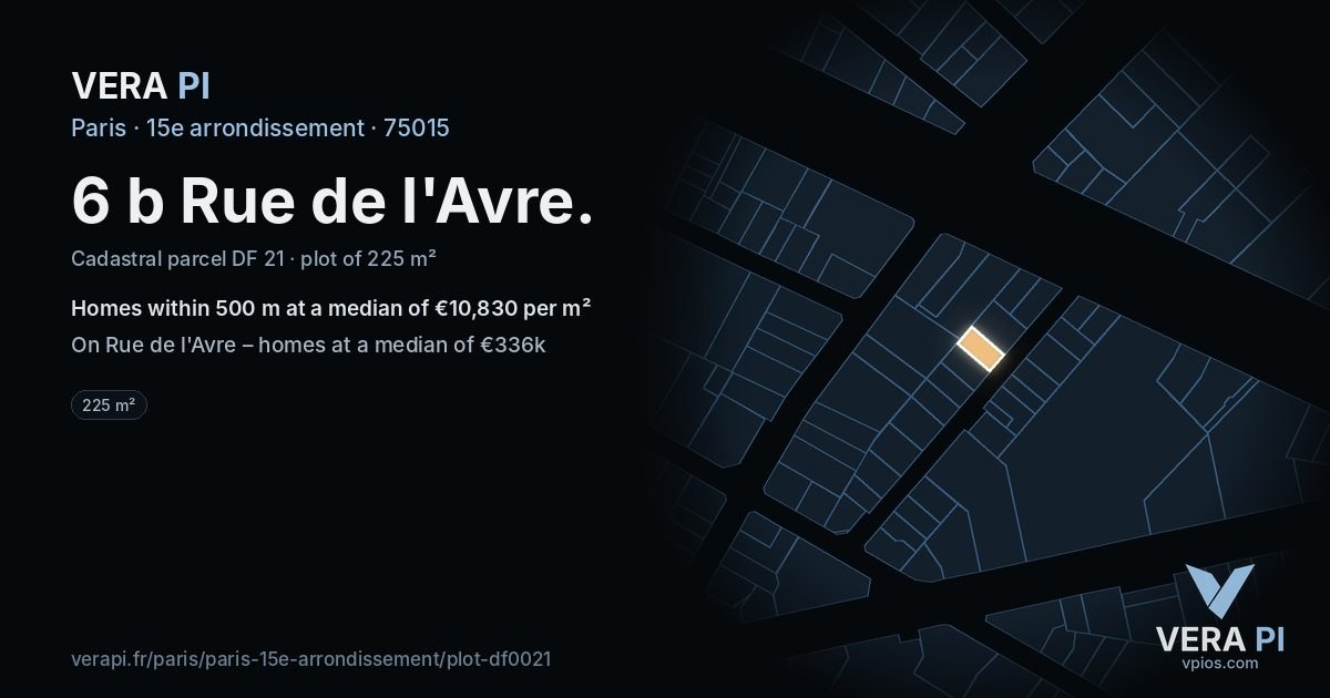 6 b Rue de l'Avre, 15e arrondissement at night – the plot lit, the parcels around coloured by the prices near them