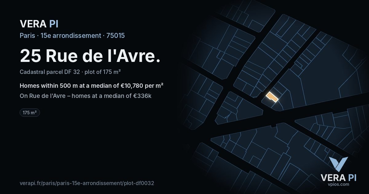 25 Rue de l'Avre, 15e arrondissement at night – the plot lit, the parcels around coloured by the prices near them