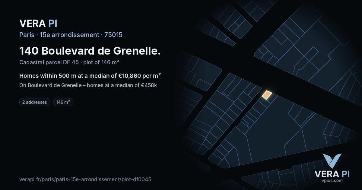 140 Boulevard de Grenelle, 15e arrondissement at night – the plot lit, the parcels around coloured by the prices near them