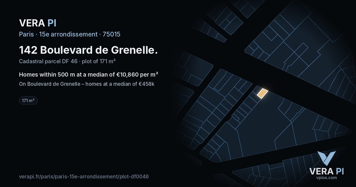 142 Boulevard de Grenelle, 15e arrondissement at night – the plot lit, the parcels around coloured by the prices near them